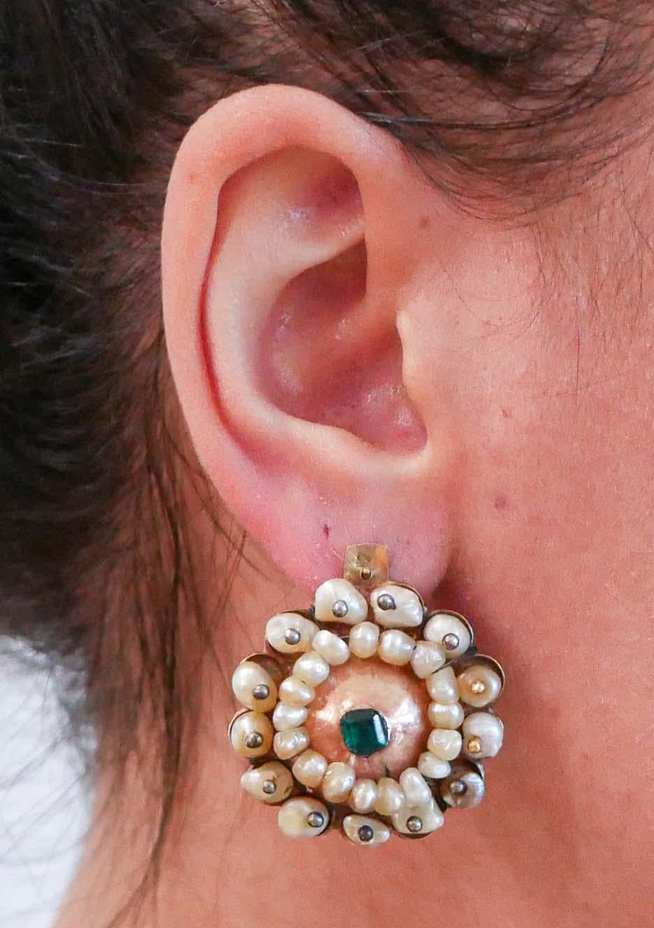 Pearls, Stones. 12 Karat Rose Gold Retrò Earrings. In Good Condition For Sale In Marcianise, Marcianise (CE)