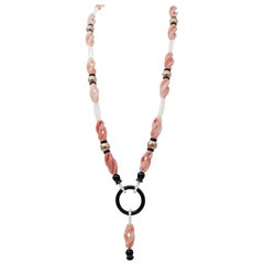 Perlen, Steine, Retrò-Halskette aus 9 Karat Roségold