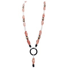 Pearls, Stones, 9 Karat Rose Gold Retrò Necklace