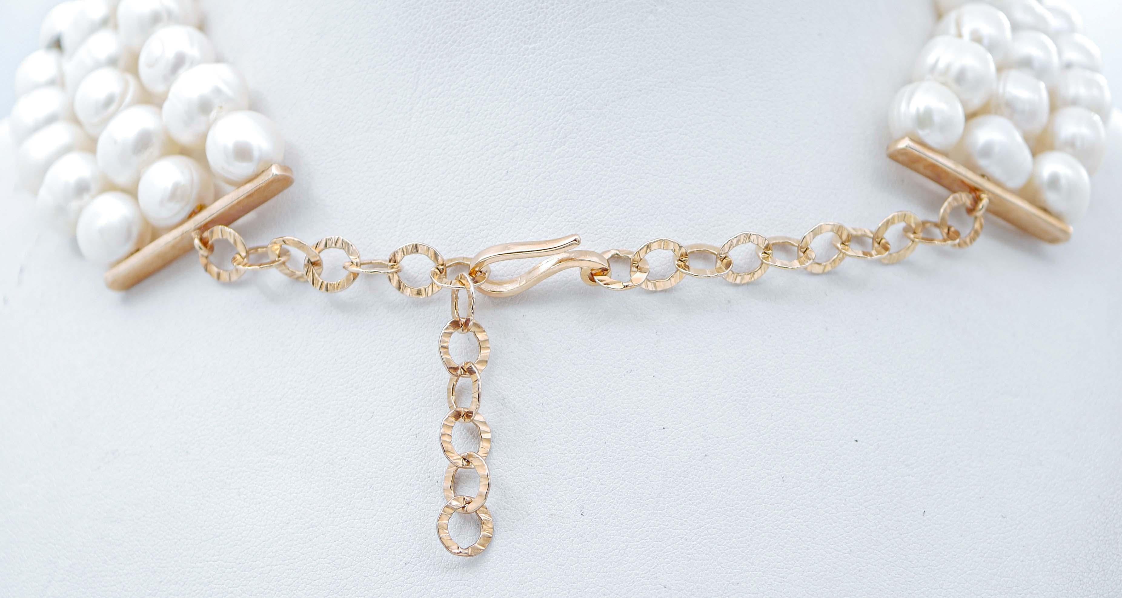 Rétro Collier ras du cou en perles, topaze, diamants, or rose et argent en vente