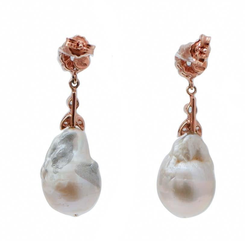 Rétro Boucles d'oreilles en perles, topaze, diamants, or rose et argent. en vente