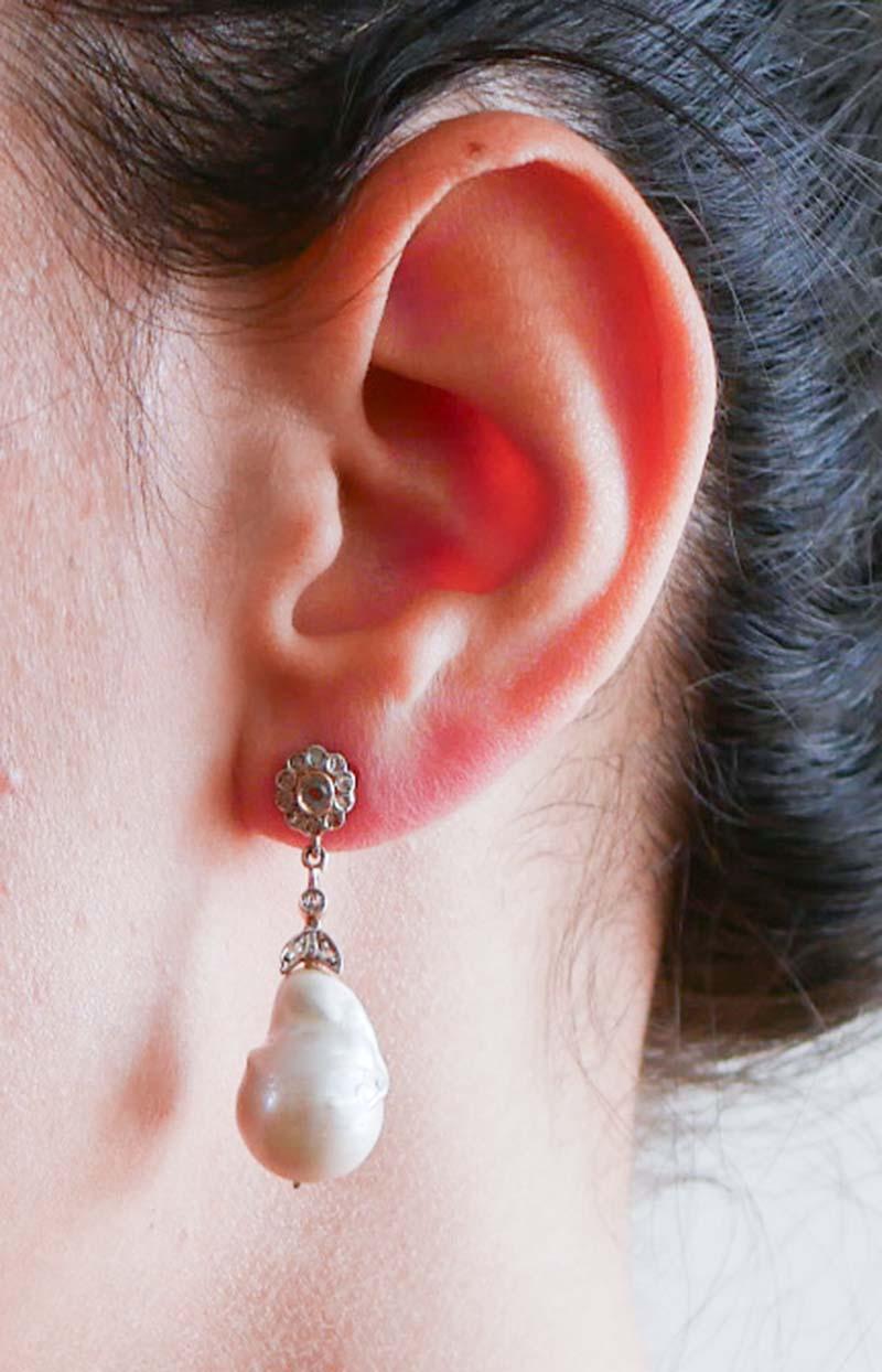 Boucles d'oreilles en perles, topaze, diamants, or rose et argent. Bon état - En vente à Marcianise, Marcianise (CE)