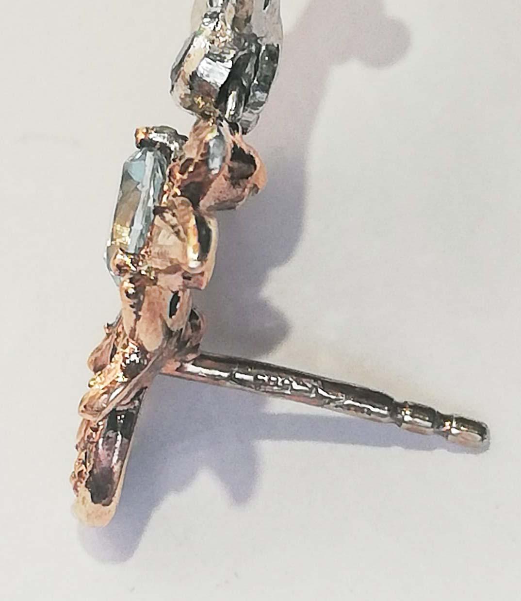 De las mujeres Pearls, Topazs, Black and Fancy Diamonds, 14 Kt Rose Gold and White Gold Earring en venta