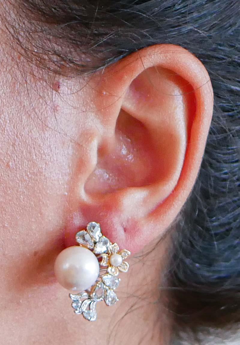 Pearls, Topazs, Diamonds, 14 Karat Rose and White Gold Earrings. In Good Condition For Sale In Marcianise, Marcianise (CE)