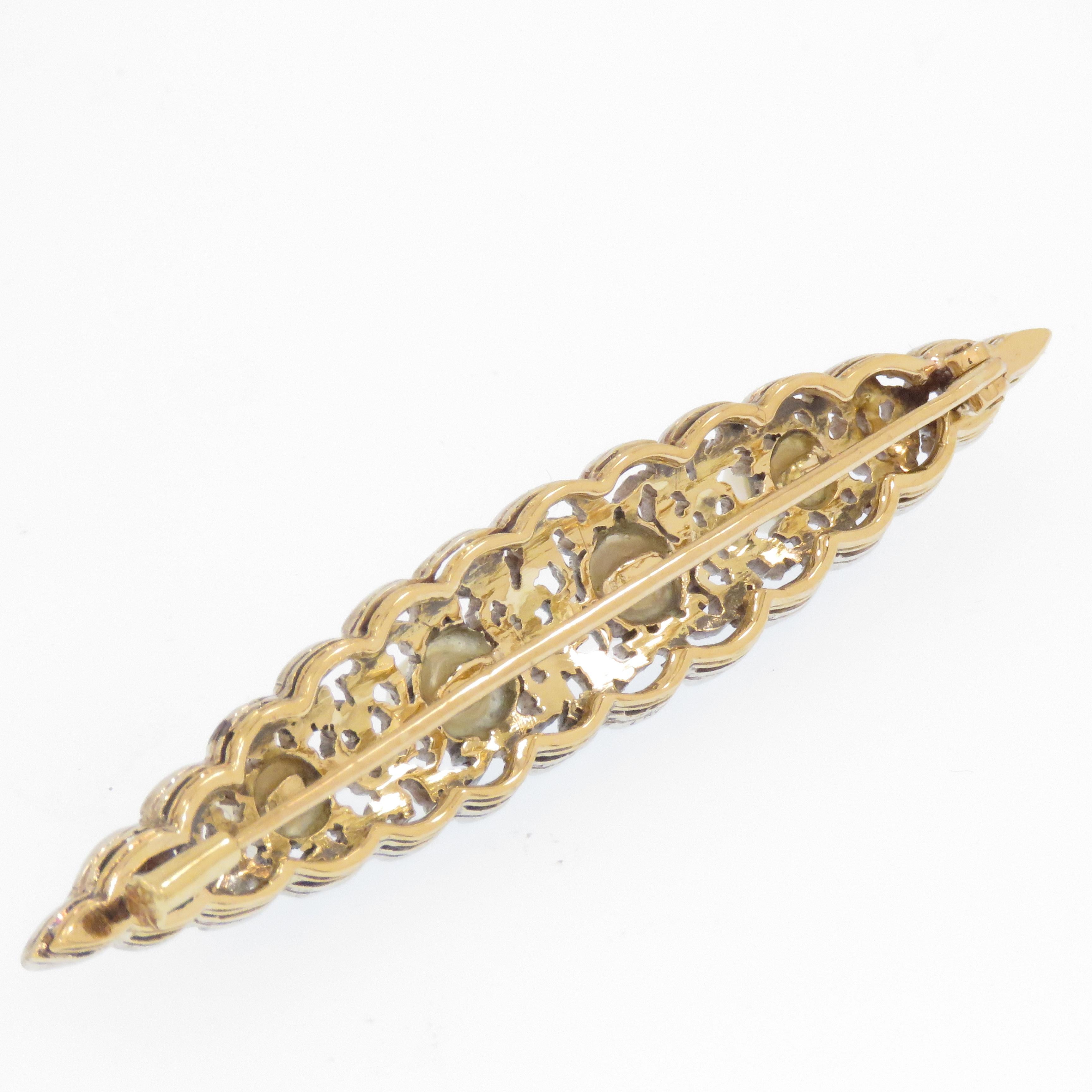Pearls White Yellow Gold Vintage Brooch Handcrafted 1930' In Good Condition For Sale In Milano, IT