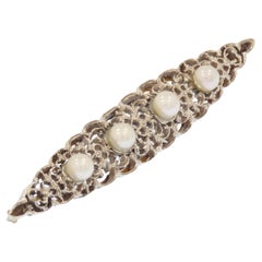 Pearls White Yellow Gold Antique Brooch Handcrafted 1930'