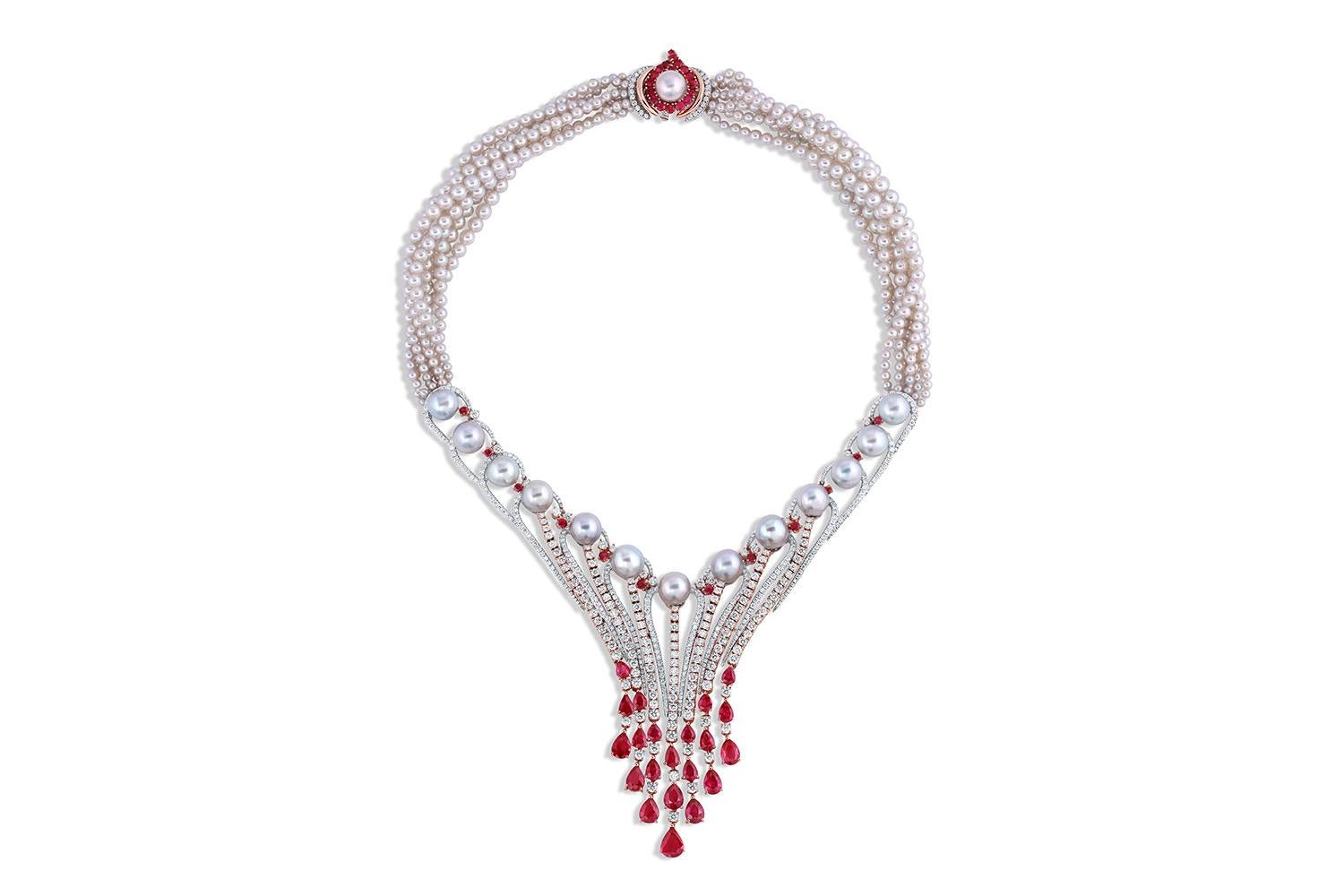 Art Deco Pearls with Ruby and 18K Gold 