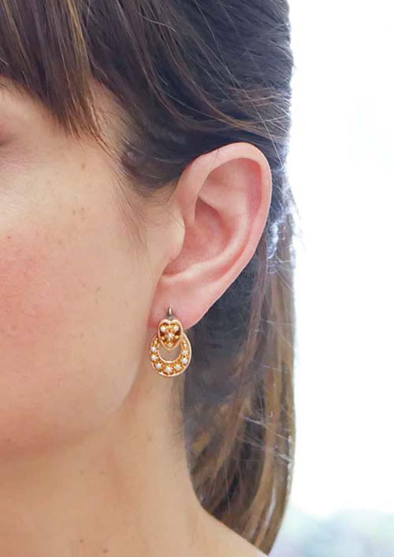 Boucles d'oreilles Retrò en or rose 12 carats et perles Bon état - En vente à Marcianise, Marcianise (CE)