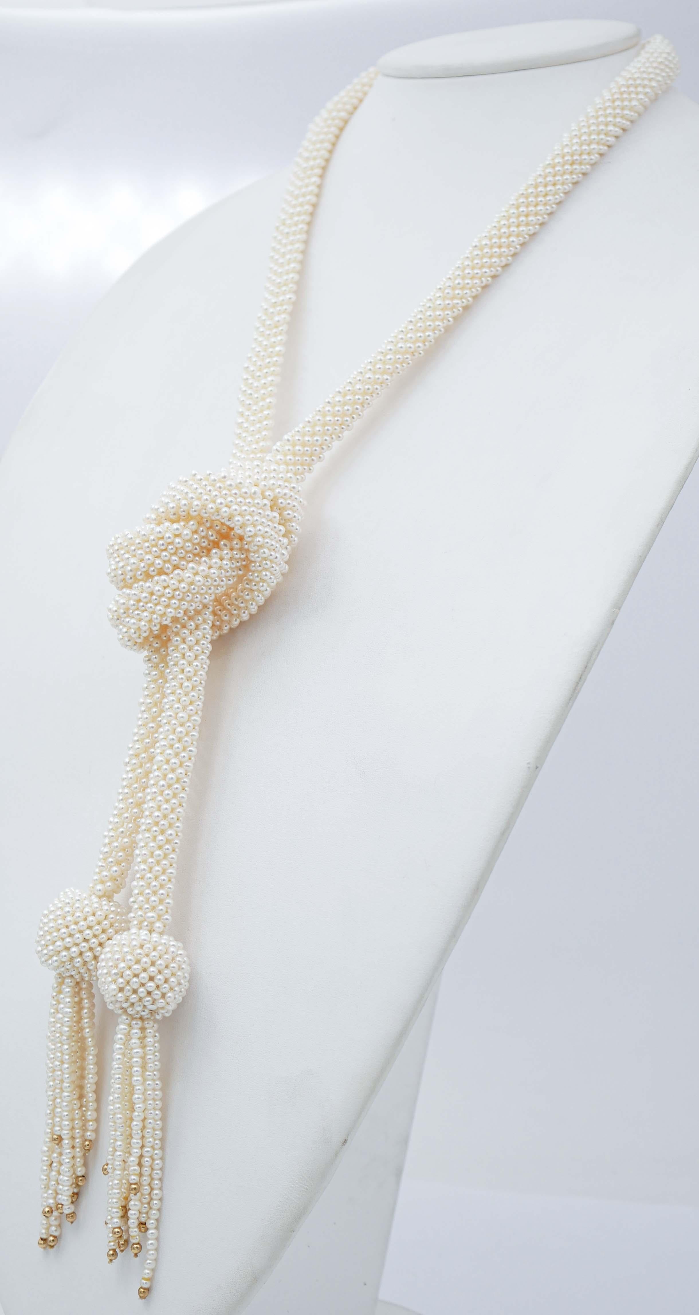 Perlen-Halskette aus 18 Karat Gelbgold (Retro) im Angebot