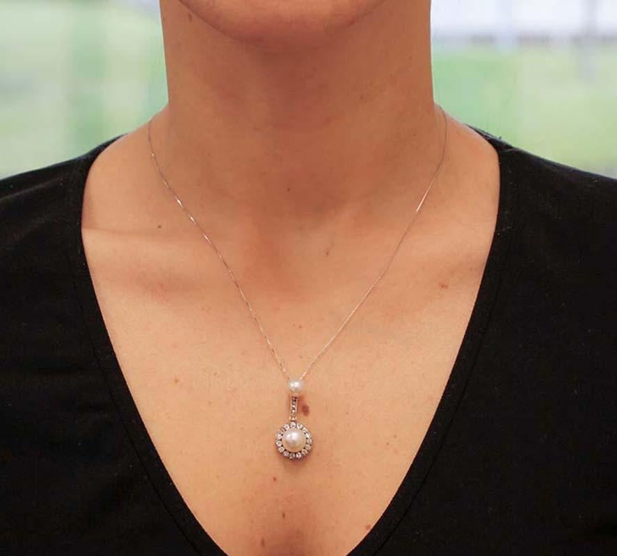 Women's Pearls, Diamonds, 18 Karat Rose Gold and Silver Retrò Pendant Necklace For Sale