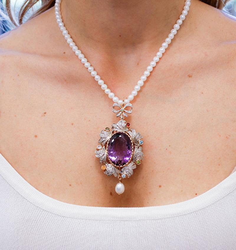 Women's Pearls, Diamonds, Amethyst, Topazs, Peridots, Garnets, Tsavorite Pendant Necklace