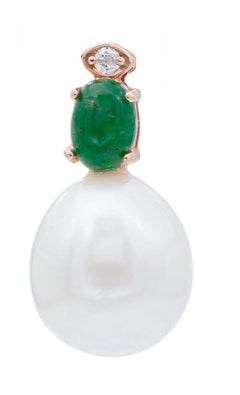 Pearls, Emeralds, Diamonds, 14 Karat Rose Gold Dangle Big Earrings