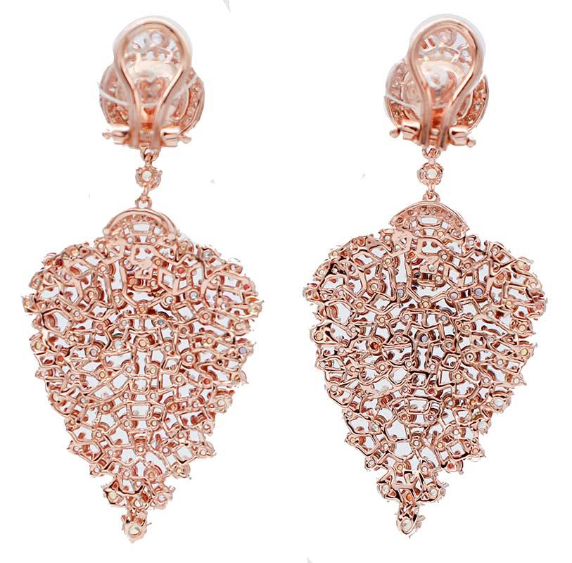 Retro Pearls, Multicolor Sapphires, Diamonds, 14 Karat Rose Gold Dangle Earrings. For Sale