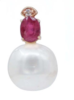 Pearls, Rubies, Diamonds, 14 Karat Rose Gold Earrings