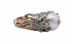 Anillo Retrò de Perla, Tsavorita, Diamantes, Oro Rosa y Plata