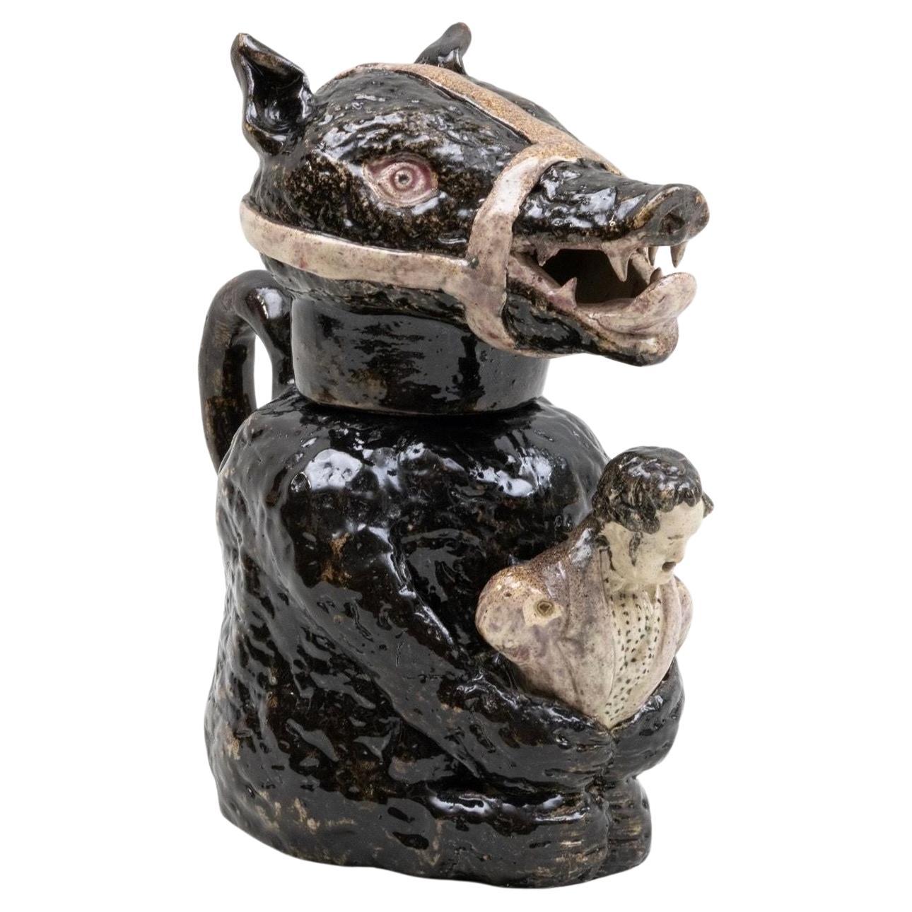 Pichet et couvercle ours en céramique perlée, anglais, début du 19ème siècle en vente