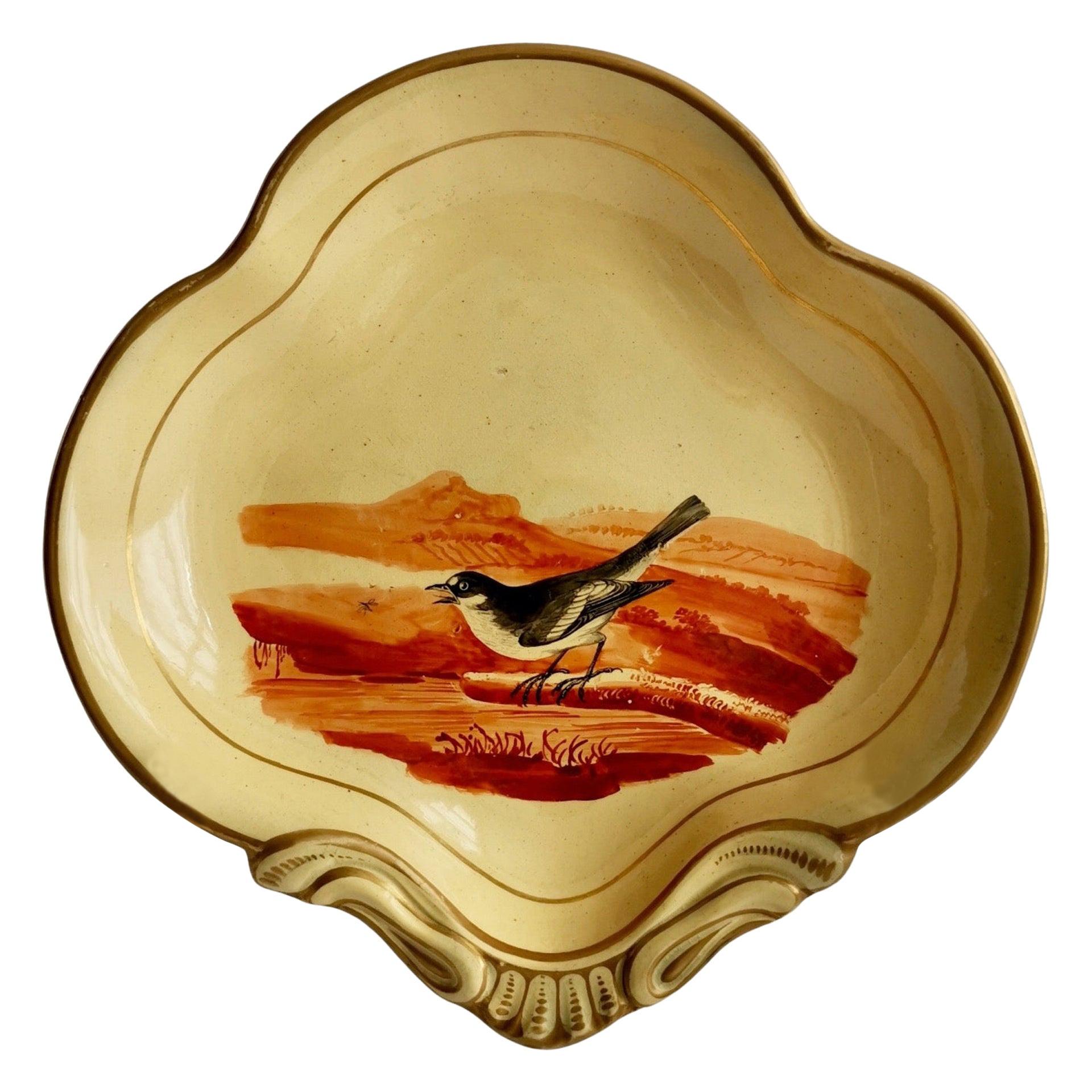 Pearlware Beige Shell Dish with Bird Attributed to Wedgwood, Regency, circa 1820