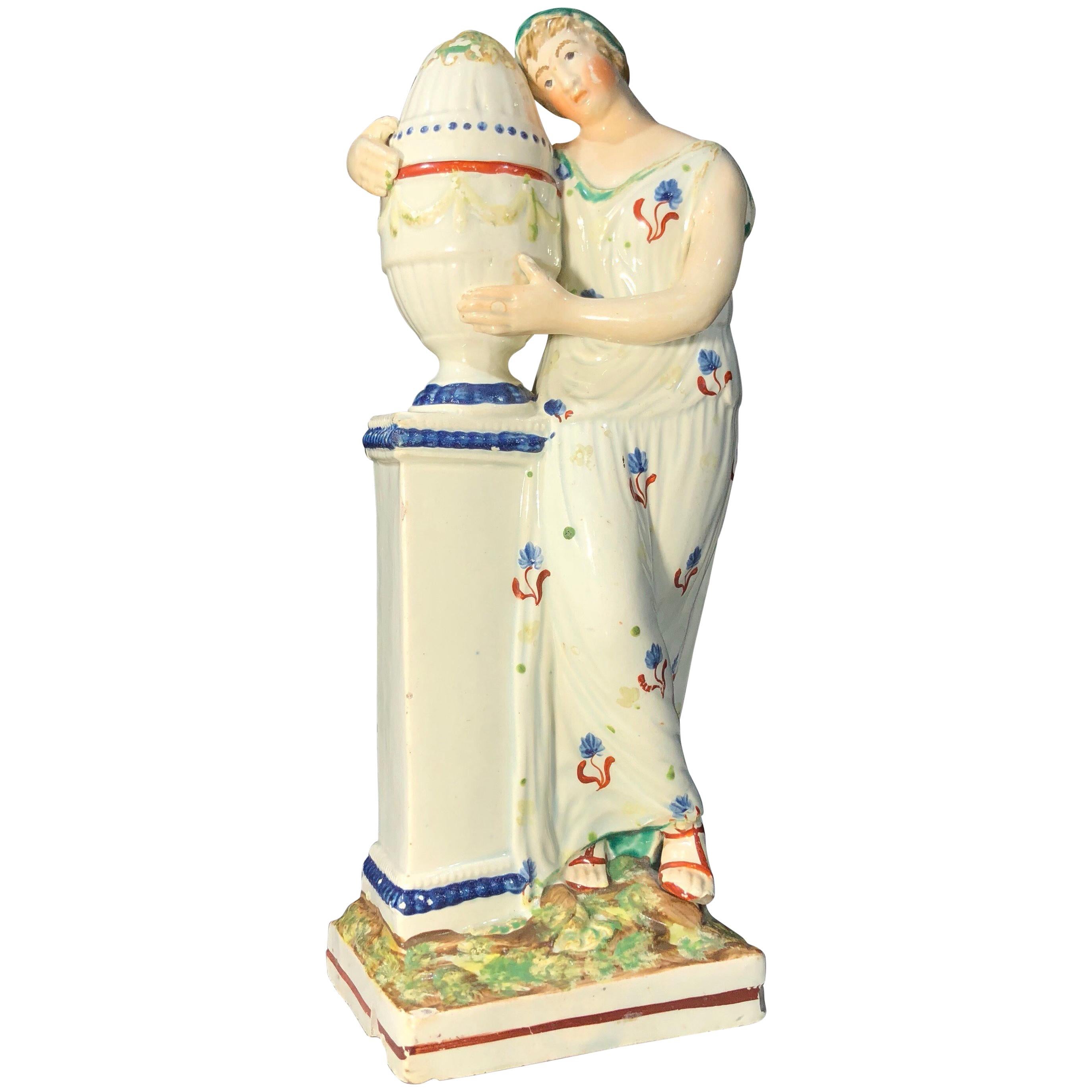 Pearlware Figure of Andromache and Hector’s Urn, circa 1790 For Sale