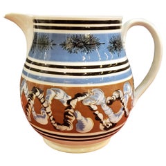 Pearlware Pottery Mocha Jug with Seaweed and Earthworm Design, circa 1830