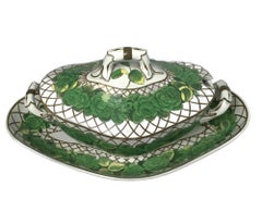 Cabinet Set Green Decorated Tureen & Four Oval Dishes by Spode England C-1810