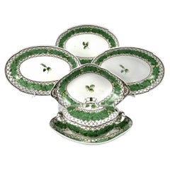 Antique Cabinet Set Green Decorated Tureen & Four Oval Dishes by Spode England C-1810