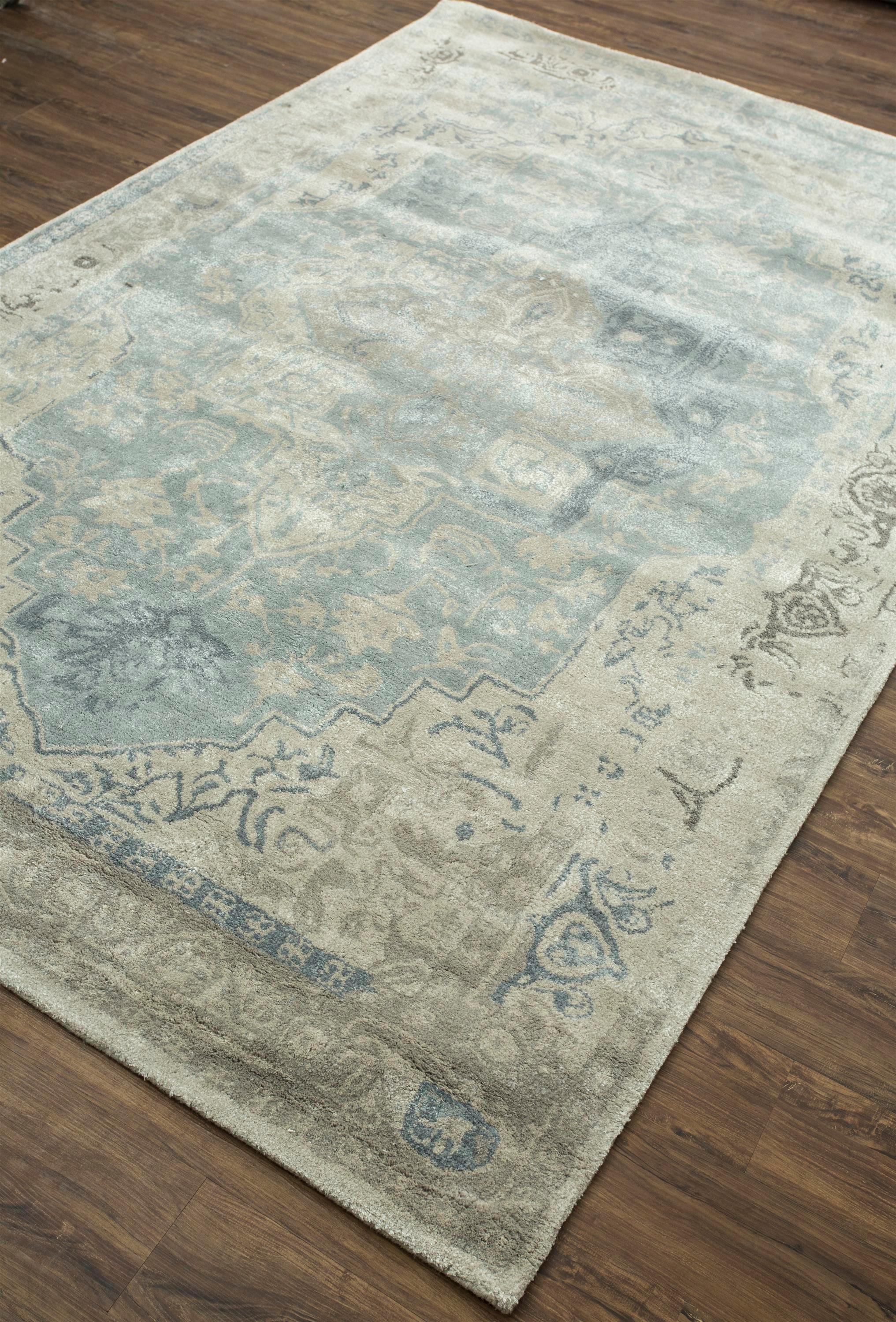 Tibetan Pearly Arabesque Pearl Blue Classic Gray 240x300 cm Hand Tufted Rug For Sale