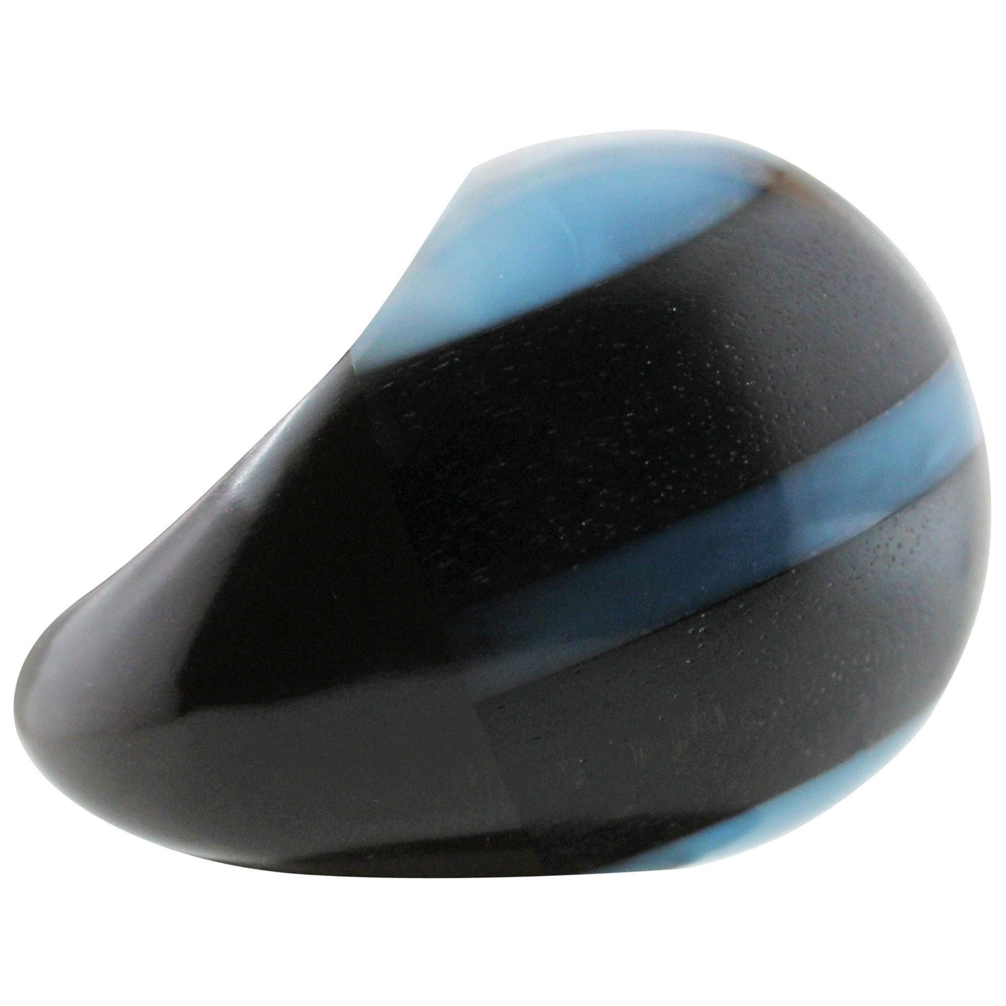 Pearly Blue Light Blue Stripes Dome Wood Ring