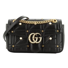 Pearly GG Marmont Flap Bag Embellished Matelasse Leather Small