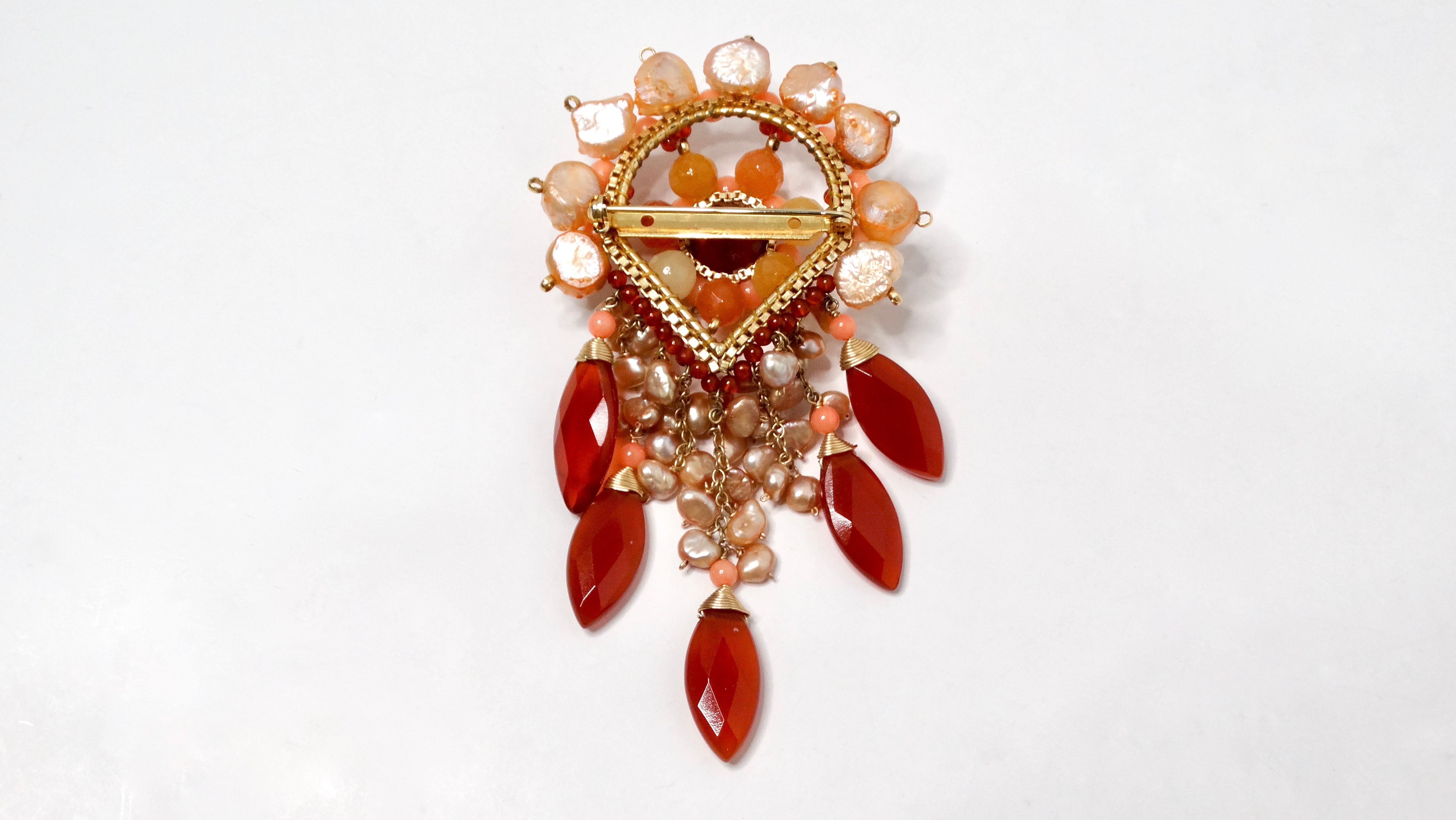 Spilla con perline intricate rosa e arancione In condizioni buone in vendita a Scottsdale, AZ