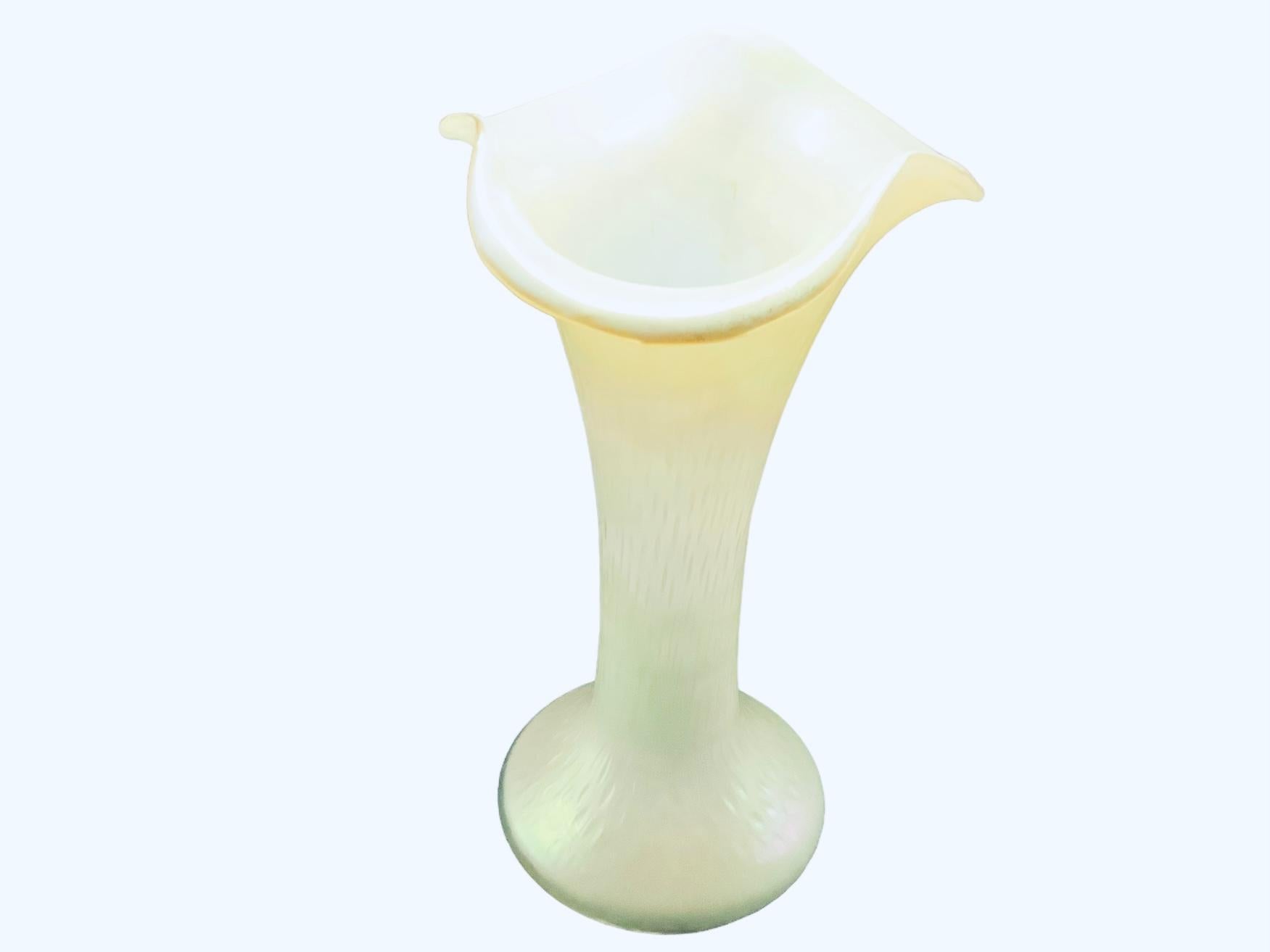 Hand-Crafted Pearly Opaline Art Glass Flower Vase For Sale