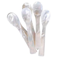 Vintage Pearly White Capiz Caviar Spoons - Set of 6