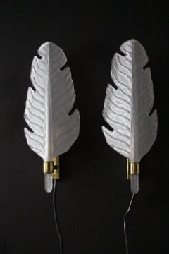 Pearly White Murano Glass Sconces, Leaf Shape Wall Lights,  Barovier Style