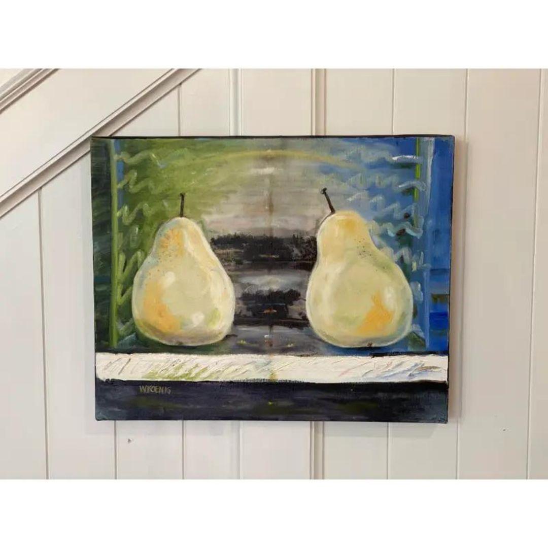 Birnen als Sonne & Mond Originales zeitgenössisches impressionistisches Acrylgemälde von Wi im Zustand „Gut“ im Angebot in Cookeville, TN