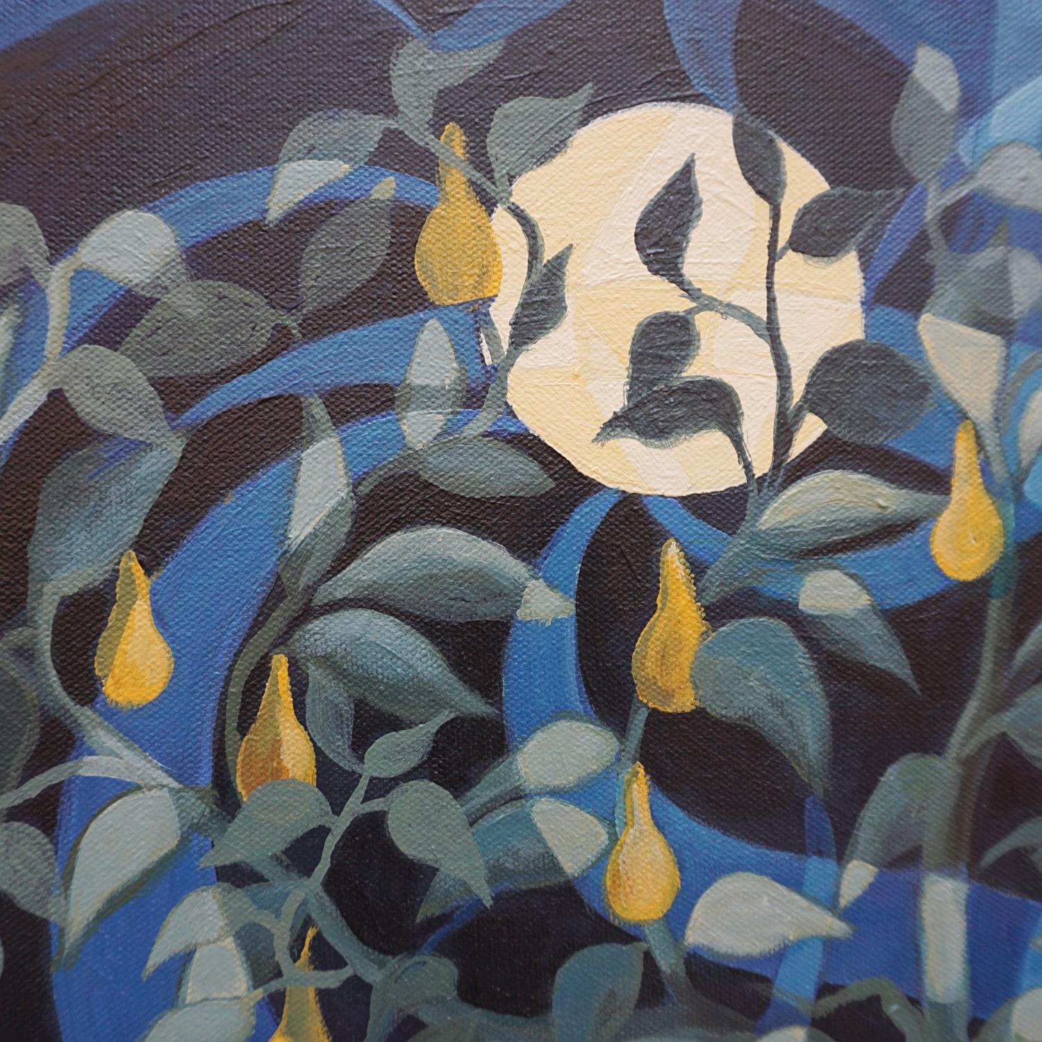 'Birnen im Mondlicht' Ein Contemporary Öl auf Leinwand Gemälde von Vera Jefferson (Art déco) im Angebot