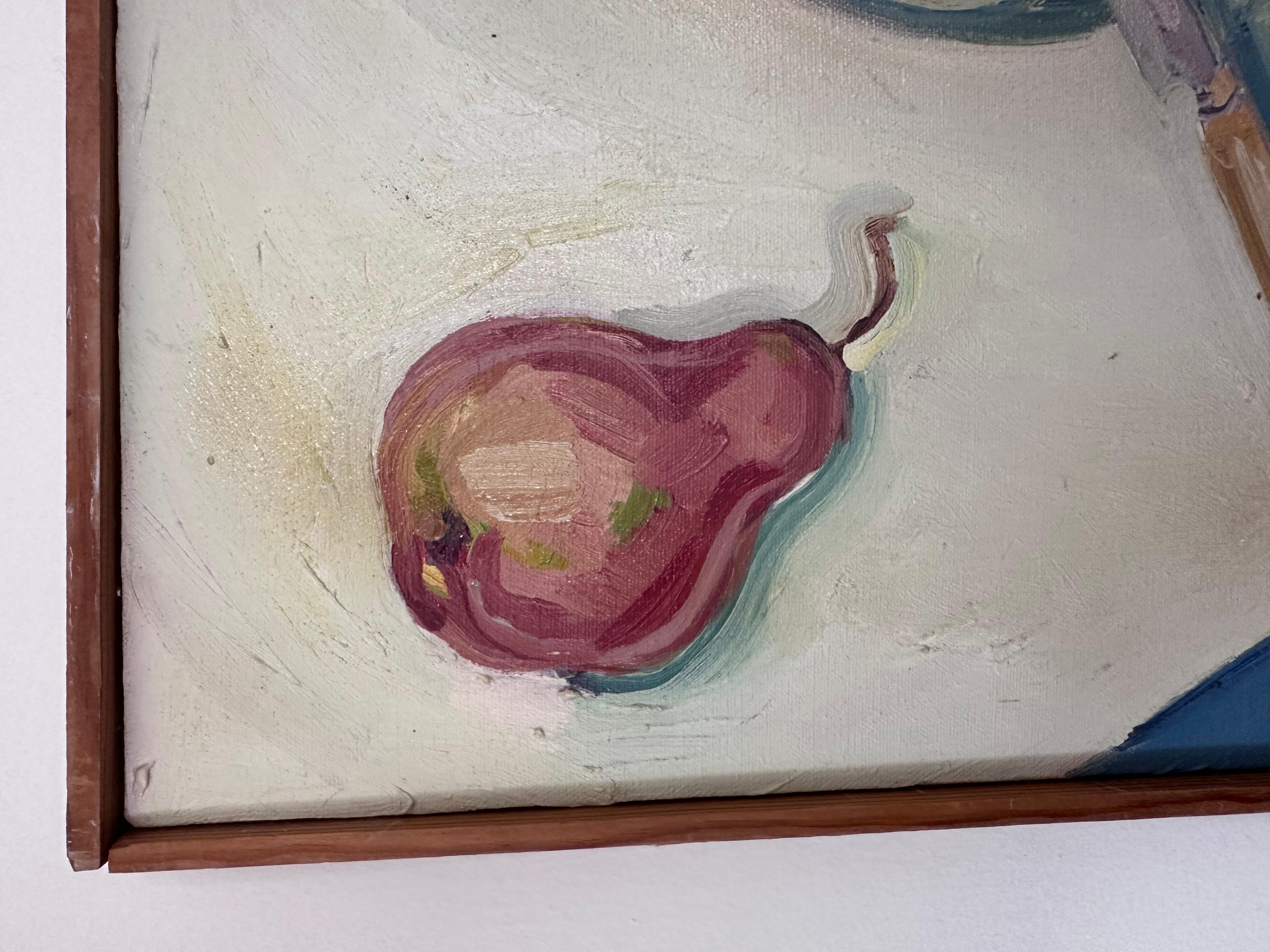 Bodegón de peras, plato y cuchillo pintado por la artista de Luisiana Helene Moyse en venta 5