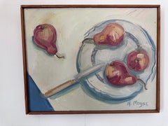 Pears, Plate and Knife Still Life Painting by Louisiana Artist Helene Moyse