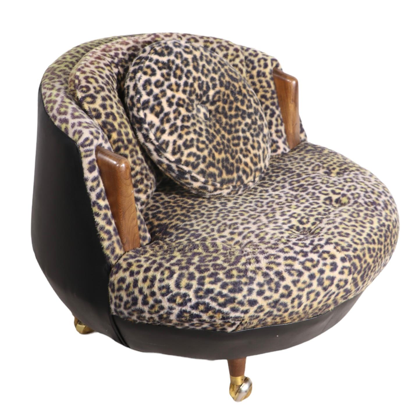 Pearsall Havana Lounge Chair in Faux Cheetah Fur Fabric and Black Vinyl 1