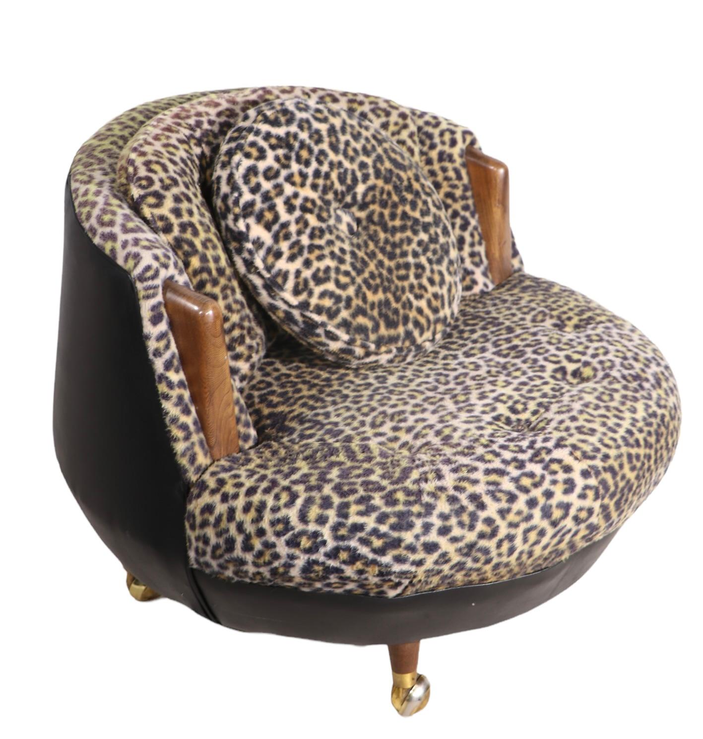 Pearsall Havana Lounge Chair in Faux Cheetah Fur Fabric and Black Vinyl 2