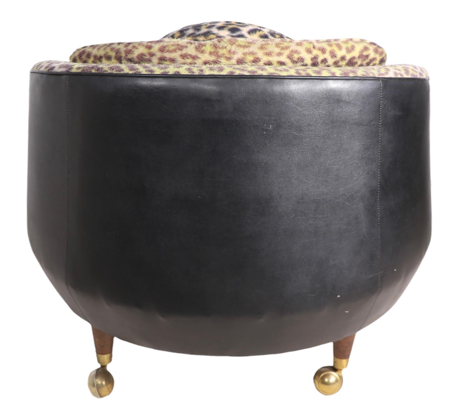 Pearsall Havana Lounge Chair in Faux Cheetah Fur Fabric and Black Vinyl 3