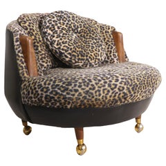 Pearsall Havana Lounge Chair in Faux Cheetah Fur Fabric and Black Vinyl