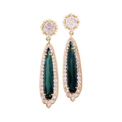 Stambolian 18K Yellow Gold Diamond Pear Shape Green Tourmaline Drop Earrings