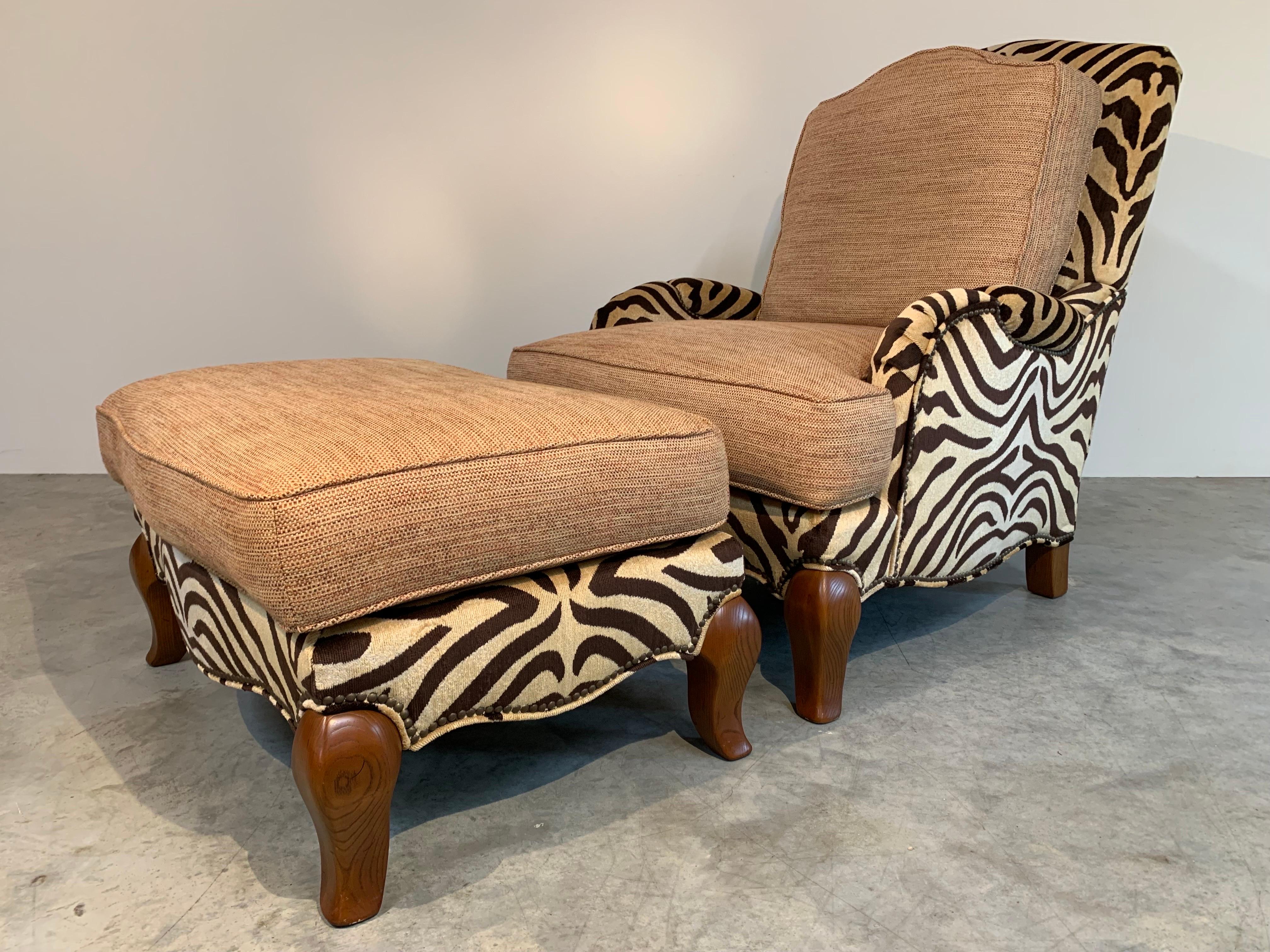 Jeff Zimmerman Style Custom Safari Zebra Bergere Lounge Chair & Ottoman -Pearson In Excellent Condition In Southampton, NJ