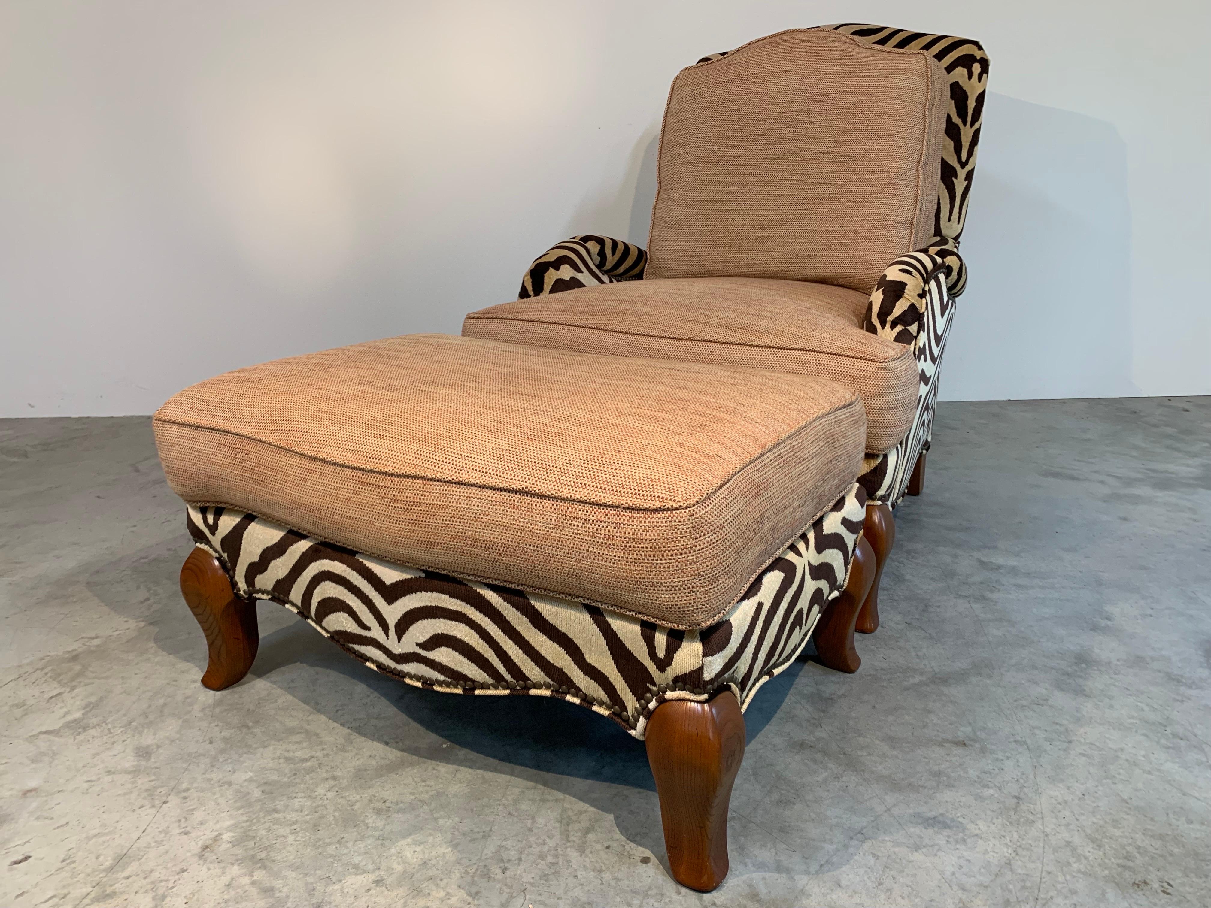Contemporary Jeff Zimmerman Style Custom Safari Zebra Bergere Lounge Chair & Ottoman -Pearson