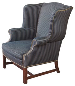 Pearson George III Chippendale Mahogany Striped Wingback Library Club Arm Chair
