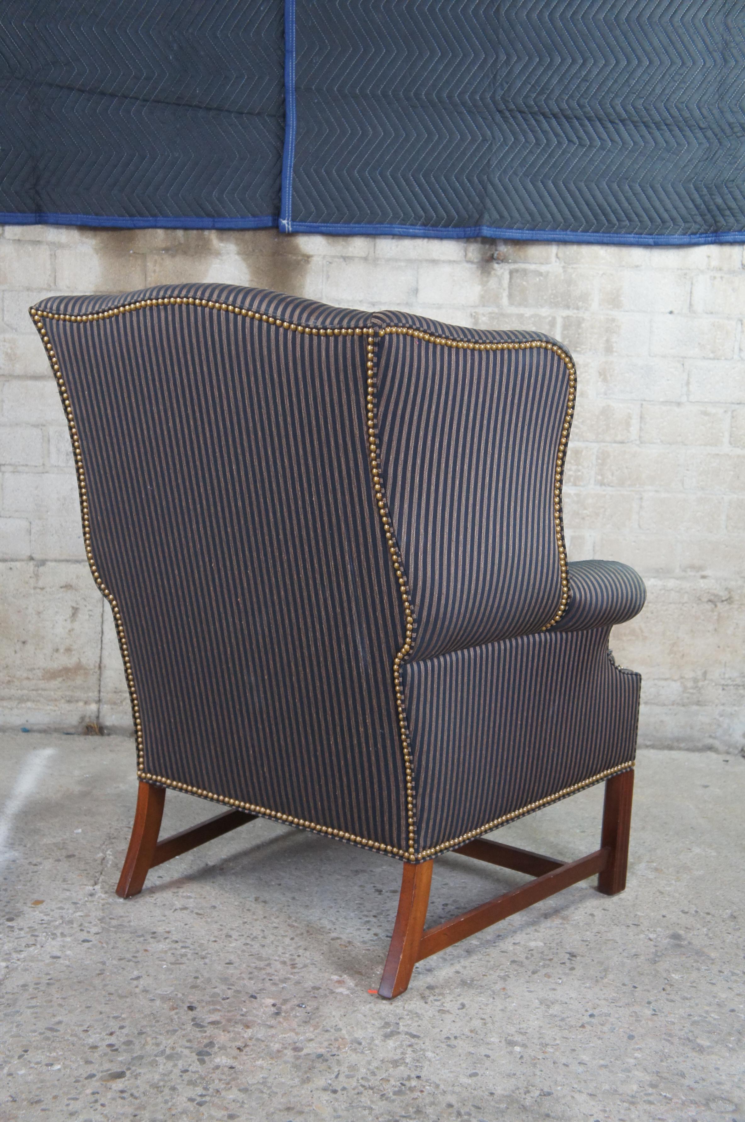 20th Century Pearson George III Chippendale Mahogany Striped Wingback Library Club Arm Chair