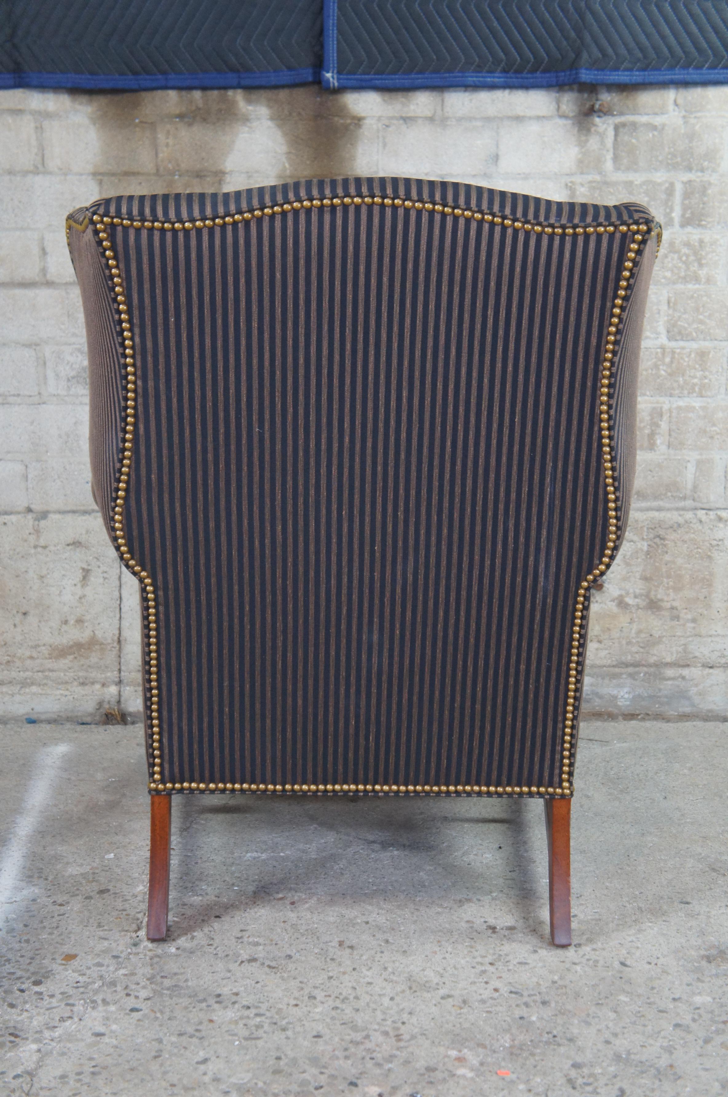 Fabric Pearson George III Chippendale Mahogany Striped Wingback Library Club Arm Chair