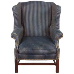 Vintage Pearson George III Chippendale Mahogany Striped Wingback Library Club Arm Chair