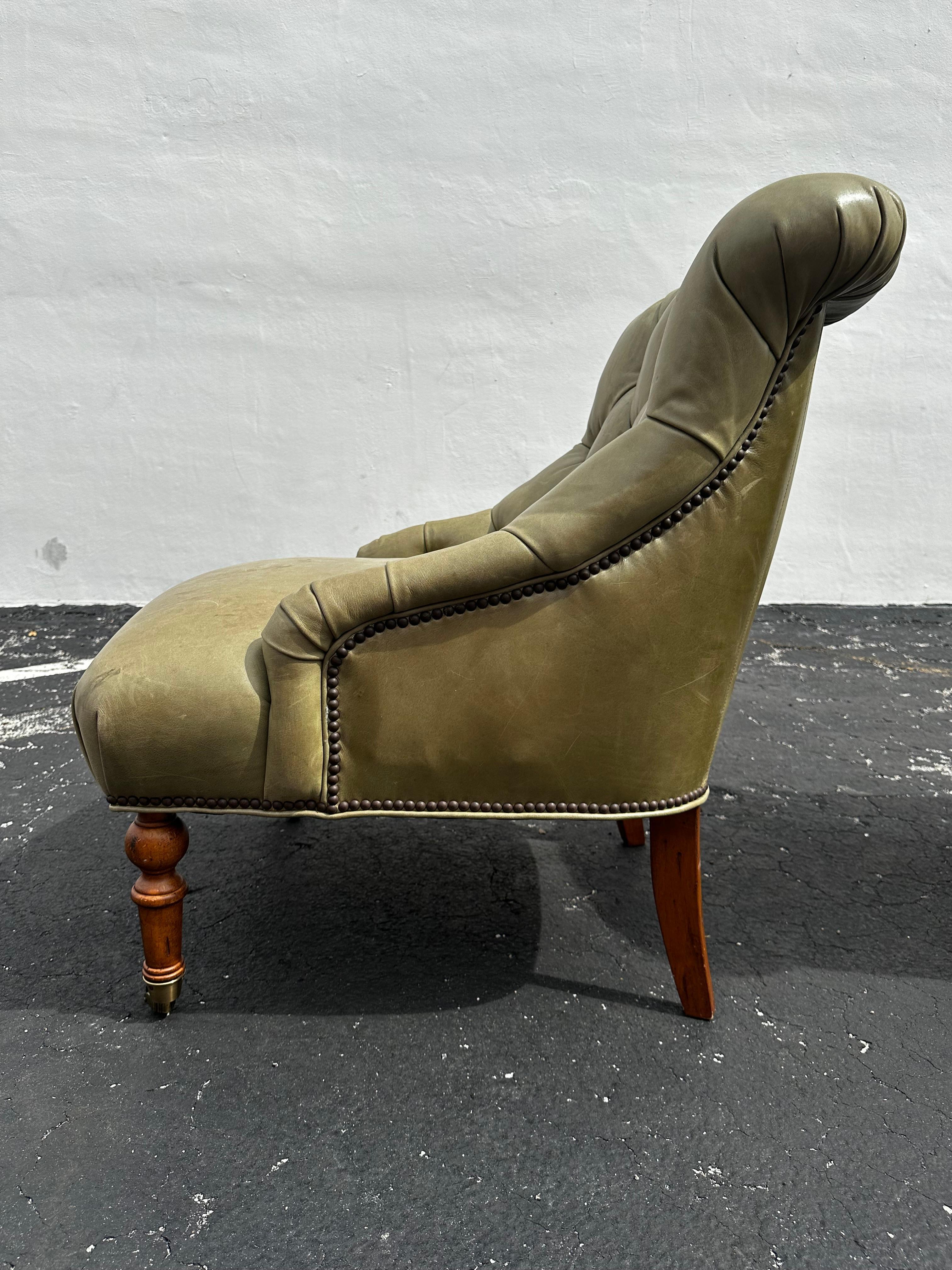 Pearson Ralph Lauren English Style Green Leather Library Chairs, Set of 2 For Sale 8