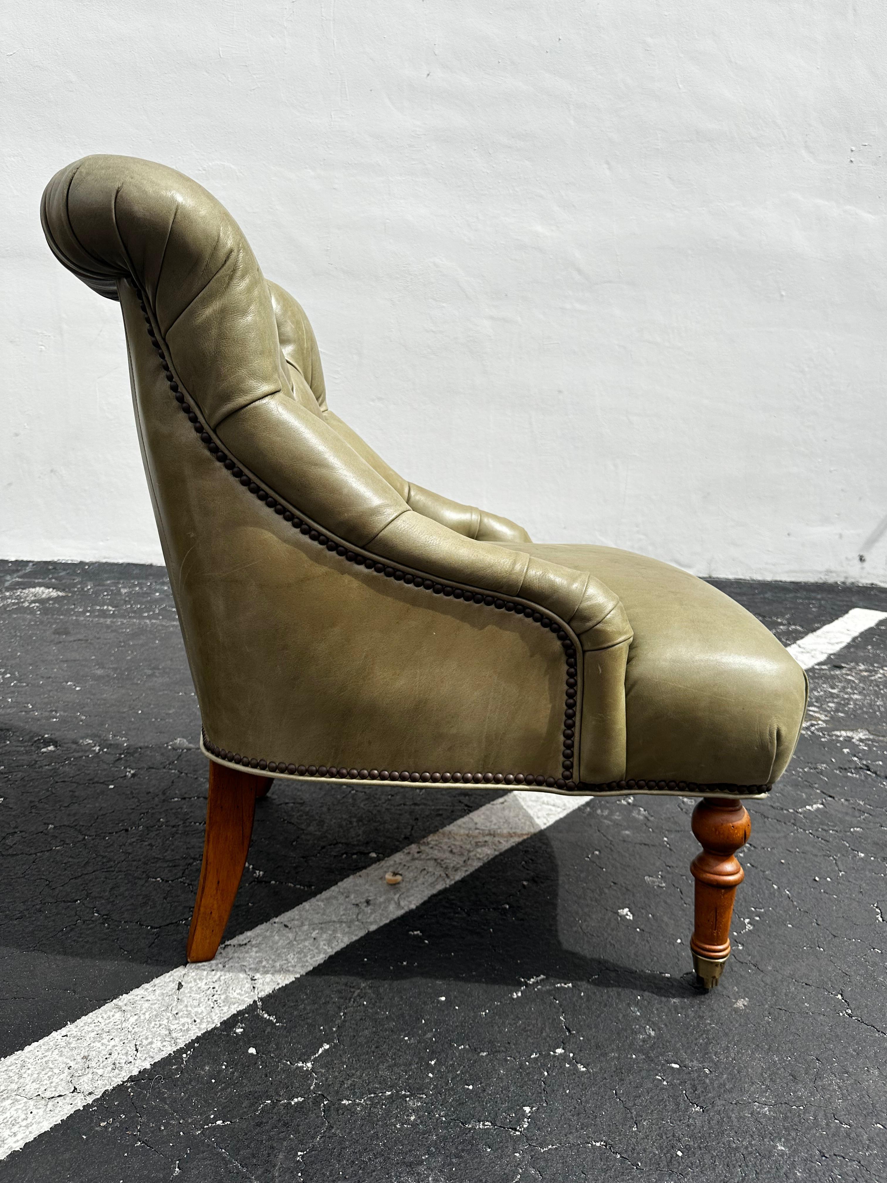 Pearson Ralph Lauren English Style Green Leather Library Chairs, Set of 2 For Sale 9
