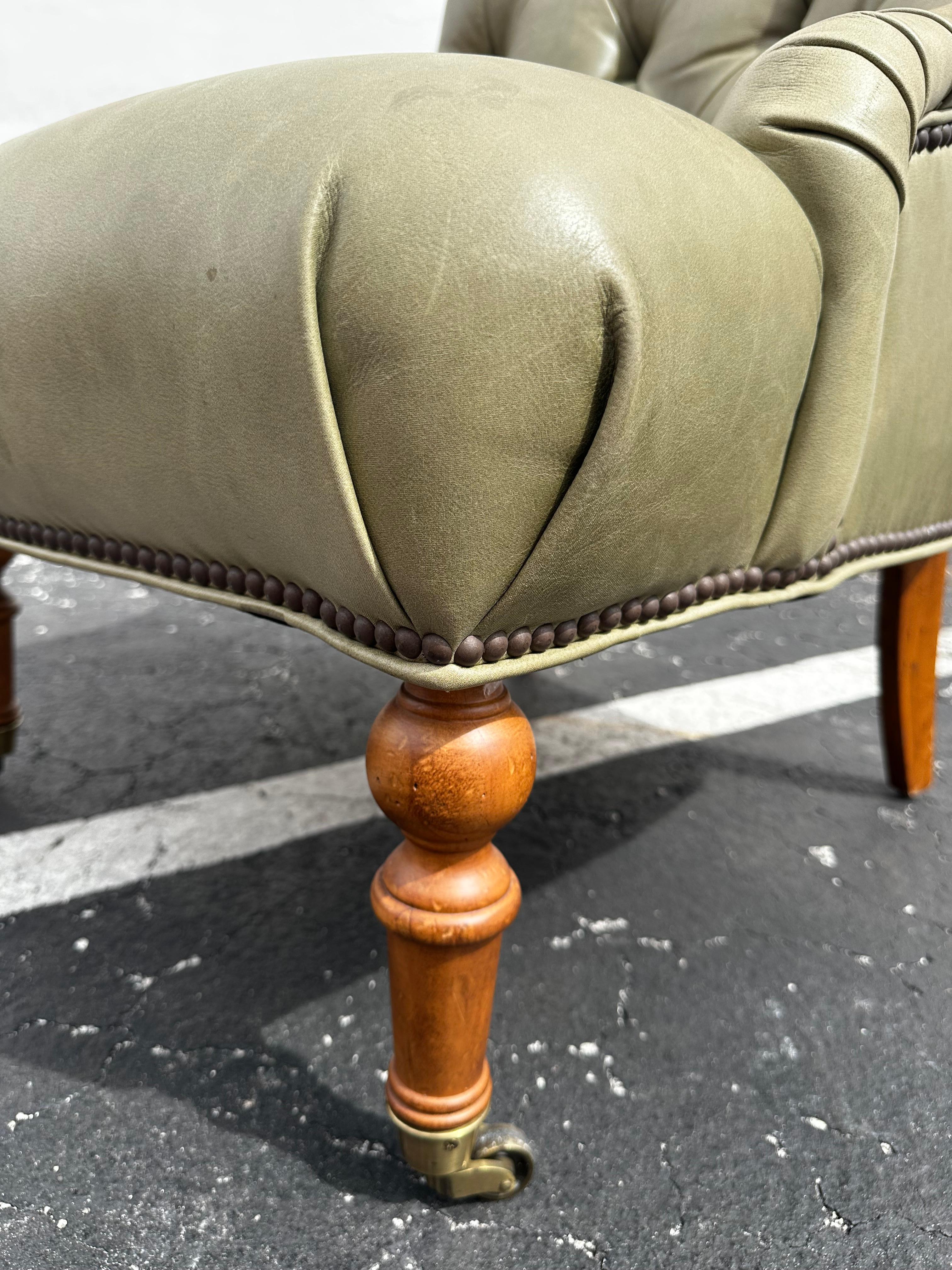 Pearson Ralph Lauren English Style Green Leather Library Chairs, Set of 2 For Sale 10